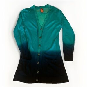 Olsen Ombré Teal Navy Long Duster Cardigan Oversized sz 4